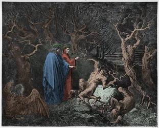 Inferno, sang 13: Selvmorderne i skogen, illustrasjon fra Den guddommelige komedie av Dante Alighieri, 1885
